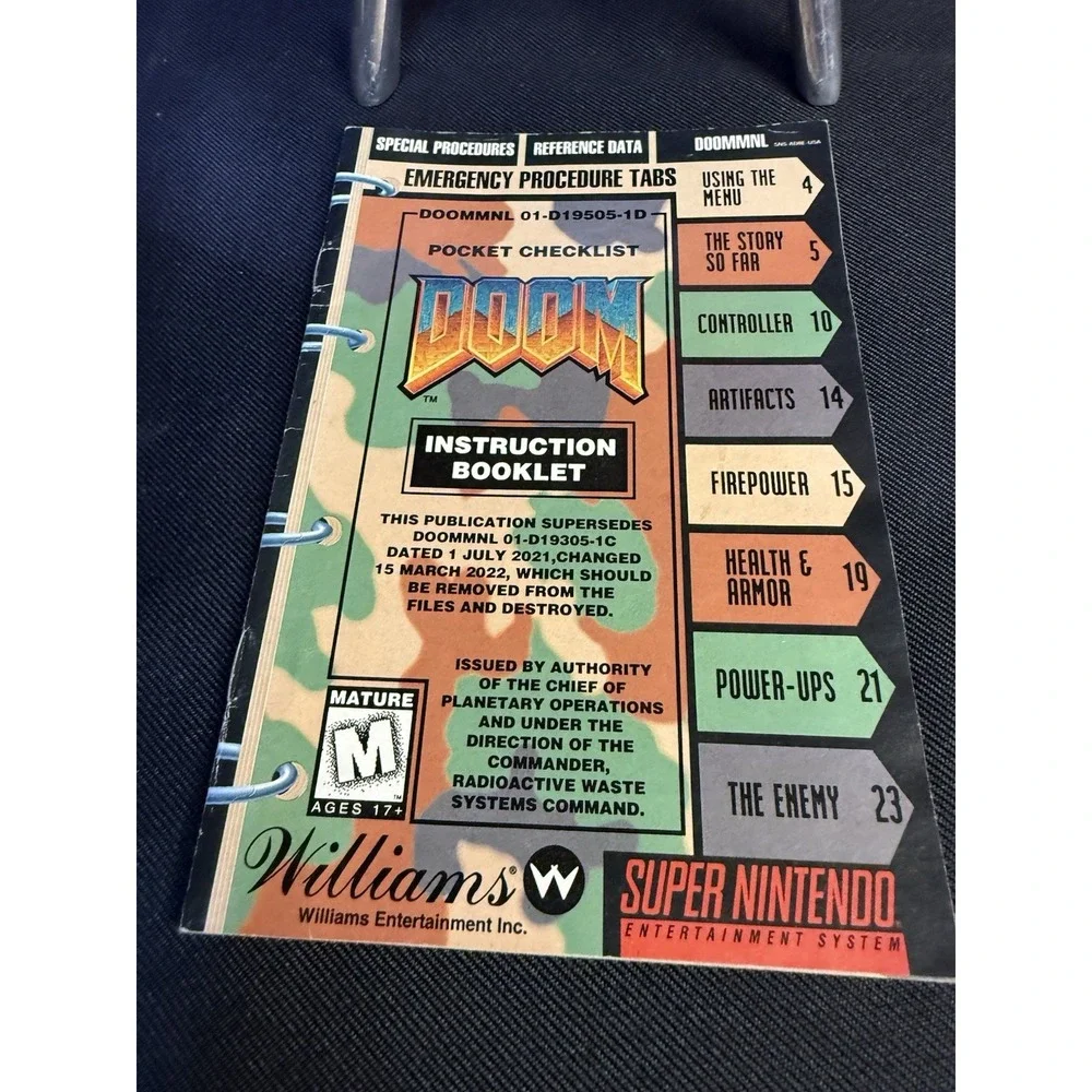 Doom Super Nintendo SNES Authentic Game Red Cartridge Manual Williams SNS-AD8E